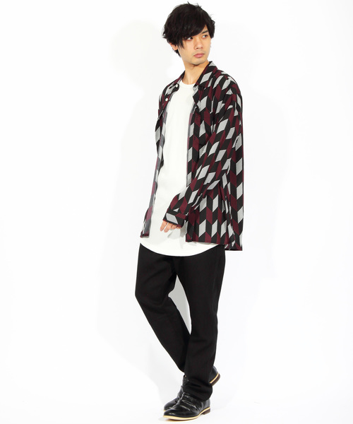 8(eight)(エイト)の「ストライプ ビッグシャツ 総柄シャツ オープンカラーシャツ(シャツ/ブラウス・メンズ・オレンジ/ネイビー/グリーン/ブラック・FREE)」の6枚目の写真