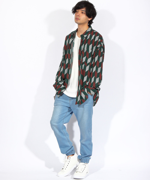 8(eight)(エイト)の「ストライプ ビッグシャツ 総柄シャツ オープンカラーシャツ(シャツ/ブラウス・メンズ・オレンジ/ネイビー/グリーン/ブラック・FREE)」の8枚目の写真