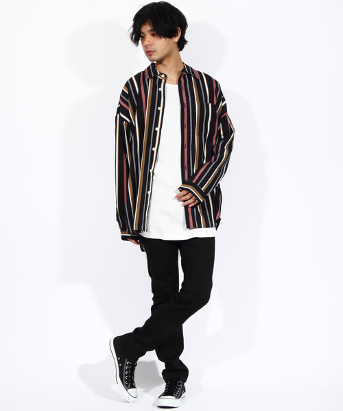 8(eight)(エイト)の「ストライプ ビッグシャツ 総柄シャツ オープンカラーシャツ(シャツ/ブラウス・メンズ・オレンジ/ネイビー/グリーン/ブラック・FREE)」の9枚目の写真