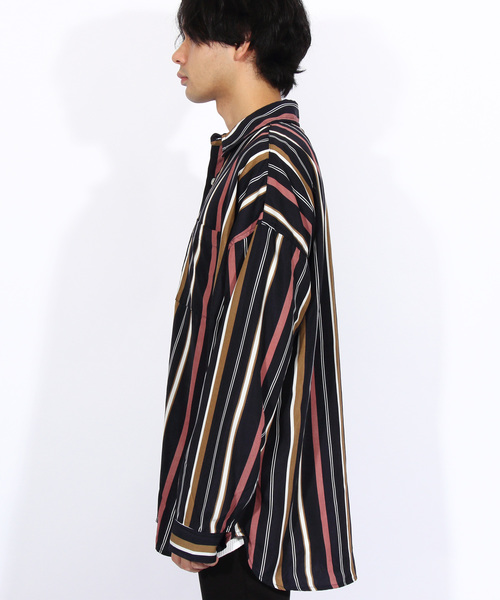 8(eight)(エイト)の「ストライプ ビッグシャツ 総柄シャツ オープンカラーシャツ(シャツ/ブラウス・メンズ・オレンジ/ネイビー/グリーン/ブラック・FREE)」の13枚目の写真