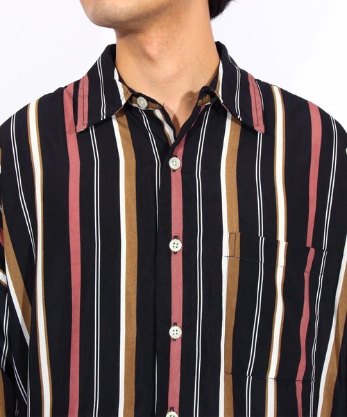 8(eight)(エイト)の「ストライプ ビッグシャツ 総柄シャツ オープンカラーシャツ(シャツ/ブラウス・メンズ・オレンジ/ネイビー/グリーン/ブラック・FREE)」の15枚目の写真