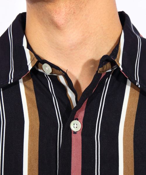 8(eight)(エイト)の「ストライプ ビッグシャツ 総柄シャツ オープンカラーシャツ(シャツ/ブラウス・メンズ・オレンジ/ネイビー/グリーン/ブラック・FREE)」の16枚目の写真