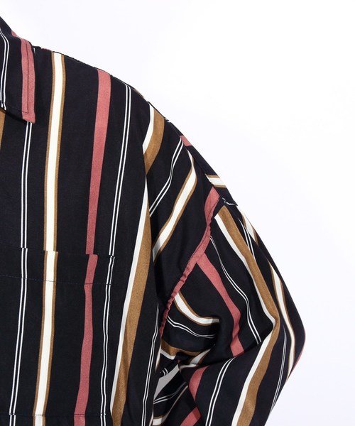 8(eight)(エイト)の「ストライプ ビッグシャツ 総柄シャツ オープンカラーシャツ(シャツ/ブラウス・メンズ・オレンジ/ネイビー/グリーン/ブラック・FREE)」の18枚目の写真