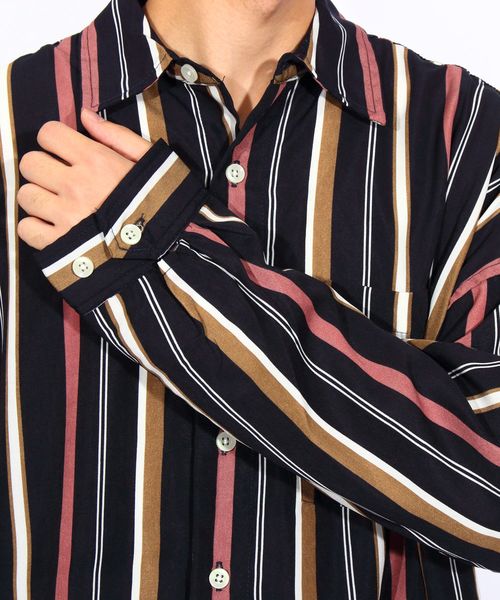 8(eight)(エイト)の「ストライプ ビッグシャツ 総柄シャツ オープンカラーシャツ(シャツ/ブラウス・メンズ・オレンジ/ネイビー/グリーン/ブラック・FREE)」の19枚目の写真