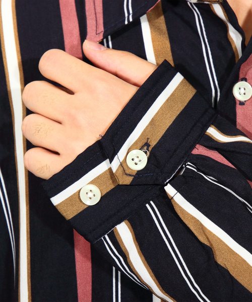 8(eight)(エイト)の「ストライプ ビッグシャツ 総柄シャツ オープンカラーシャツ(シャツ/ブラウス・メンズ・オレンジ/ネイビー/グリーン/ブラック・FREE)」の20枚目の写真