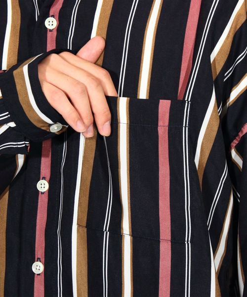 8(eight)(エイト)の「ストライプ ビッグシャツ 総柄シャツ オープンカラーシャツ(シャツ/ブラウス・メンズ・オレンジ/ネイビー/グリーン/ブラック・FREE)」の21枚目の写真