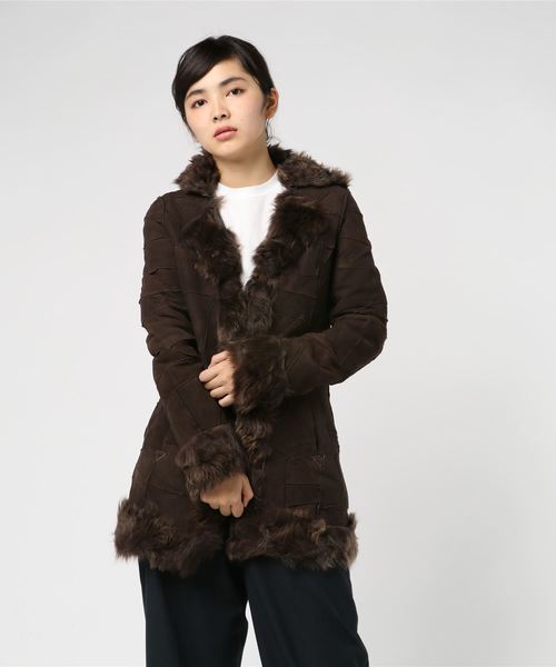 LuuNa（ルーナ）の「ラム ファー ロングコート（ムートンコート・レディース・ブラック/キャメル/ブラウン・SMALL/MEDIUM）」の3枚目の写真