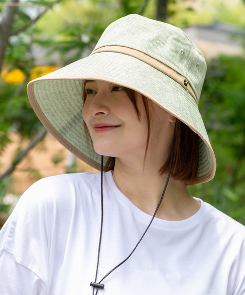 14+（イチヨンプラス）の「紐付きポリジュートUVハット（ハット・レディース・ピンク/ブラック/ブラウン/グレー/ベージュ/ダークブラウン/アッシュブラウン/パープル/グリーン/オフホワイト/ネイビー・FREE/LARGE/MEDIUM）」の8枚目の写真