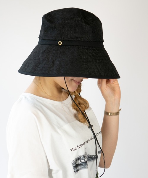 14+（イチヨンプラス）の「紐付きポリジュートUVハット（ハット・レディース・ピンク/ブラック/ブラウン/グレー/ベージュ/ダークブラウン/アッシュブラウン/パープル/グリーン/オフホワイト/ネイビー・FREE/LARGE/MEDIUM）」の21枚目の写真