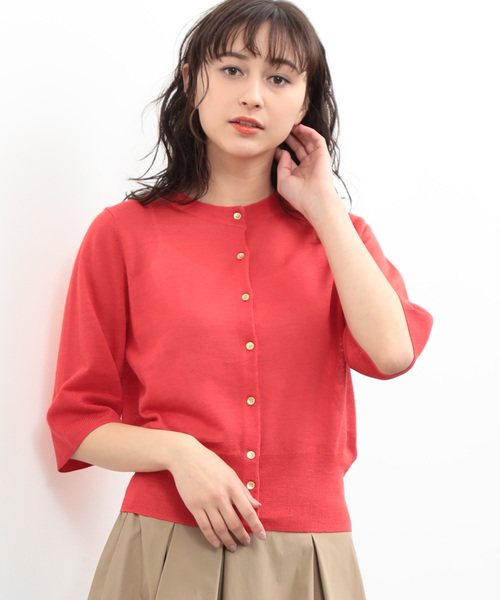 SALON adam et rope'(サロン アダム エ ロペ)の「RAMIE SOLO クルーネックカーディガン(カーディガン/ボレロ・レディース・レッド/ダークブラウン/ホワイト・FREE)」の3枚目の写真