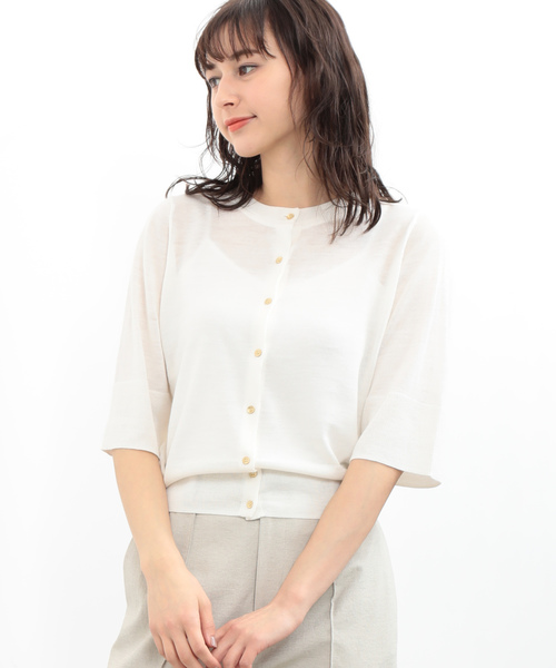 SALON adam et rope'(サロン アダム エ ロペ)の「RAMIE SOLO クルーネックカーディガン(カーディガン/ボレロ・レディース・レッド/ダークブラウン/ホワイト・FREE)」の1枚目の写真