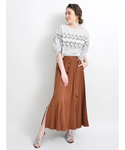YECCA VECCA(イェッカヴェッカ)の「リヨセル裾スリットマキシ丈スカート ●(スカート・レディース・ベージュ/ネイビー/ブラウン/イエロー・FREE)」の13枚目の写真