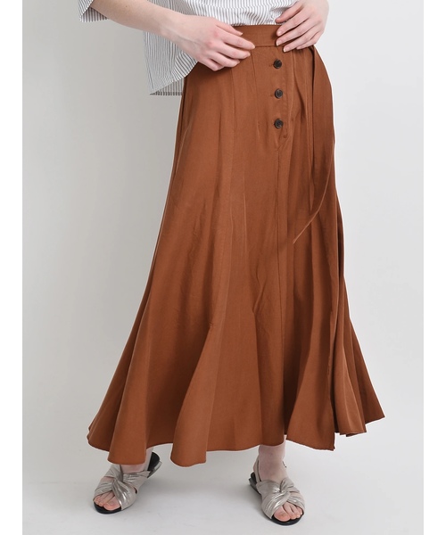 YECCA VECCA(イェッカヴェッカ)の「リヨセル裾スリットマキシ丈スカート ●(スカート・レディース・ベージュ/ネイビー/ブラウン/イエロー・FREE)」の2枚目の写真
