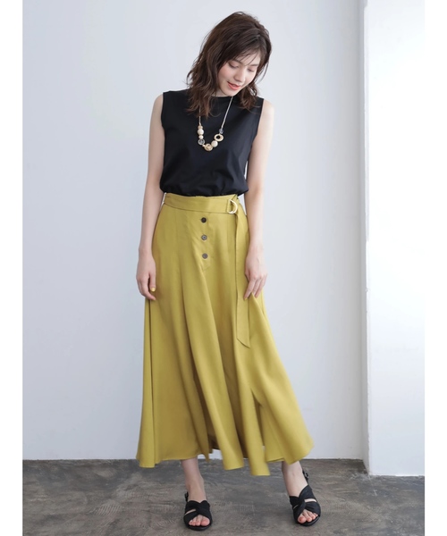 YECCA VECCA(イェッカヴェッカ)の「リヨセル裾スリットマキシ丈スカート ●(スカート・レディース・ベージュ/ネイビー/ブラウン/イエロー・FREE)」の4枚目の写真
