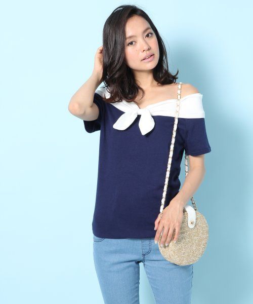 Heather（ヘザー）の「セーラーフロントリボンTシャツ半袖　548708（Tシャツ/カットソー・レディース・アイボリー/ホワイト×ネイビー/ネイビー・FREE）」の3枚目の写真