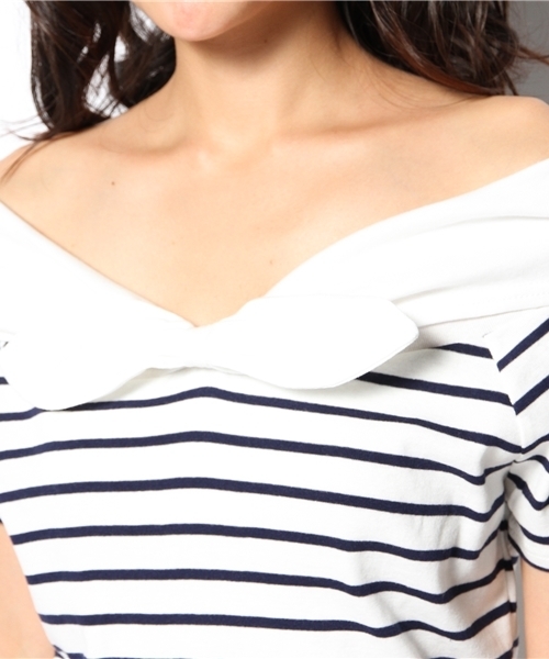 Heather（ヘザー）の「セーラーフロントリボンTシャツ半袖　548708（Tシャツ/カットソー・レディース・アイボリー/ホワイト×ネイビー/ネイビー・FREE）」の5枚目の写真