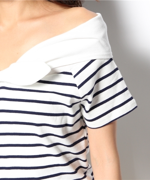Heather（ヘザー）の「セーラーフロントリボンTシャツ半袖　548708（Tシャツ/カットソー・レディース・アイボリー/ホワイト×ネイビー/ネイビー・FREE）」の6枚目の写真