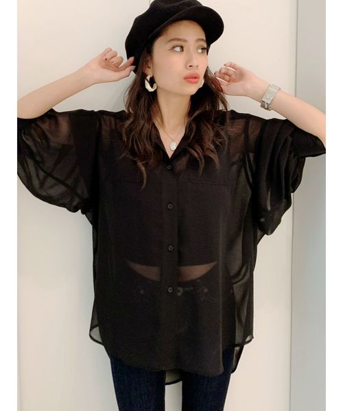GYDA(ジェイダ)の「シフォンBIG シャツ(シャツ/ブラウス・レディース・オフホワイト/ブラック/その他/その他2・FREE)」の3枚目の写真