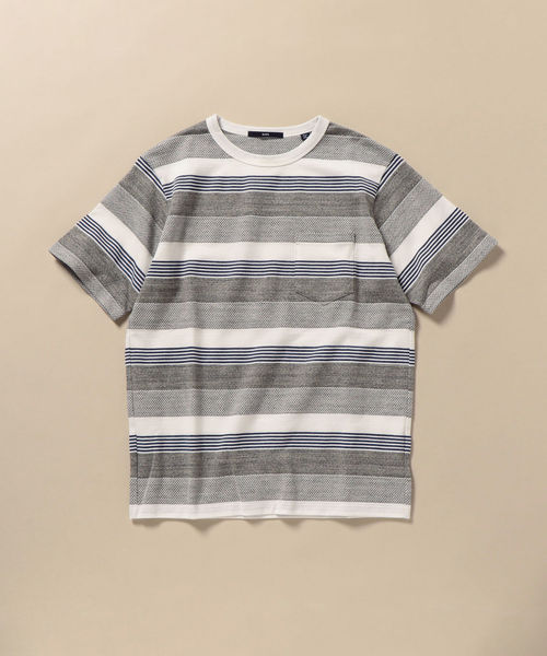 SHIPS（シップス）の「SC: スペック ボーダー ジャガード Tシャツ（Tシャツ/カットソー・メンズ・グレー/カーキ/ブルー/グリーン・S/M/L/XL/XXL）」の3枚目の写真