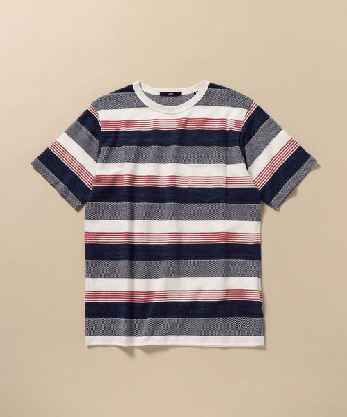 SHIPS（シップス）の「SC: スペック ボーダー ジャガード Tシャツ（Tシャツ/カットソー・メンズ・グレー/カーキ/ブルー/グリーン・S/M/L/XL/XXL）」の2枚目の写真