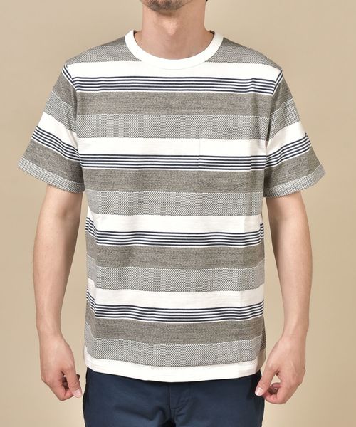 SHIPS（シップス）の「SC: スペック ボーダー ジャガード Tシャツ（Tシャツ/カットソー・メンズ・グレー/カーキ/ブルー/グリーン・S/M/L/XL/XXL）」の5枚目の写真