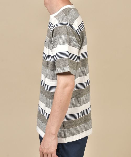 SHIPS（シップス）の「SC: スペック ボーダー ジャガード Tシャツ（Tシャツ/カットソー・メンズ・グレー/カーキ/ブルー/グリーン・S/M/L/XL/XXL）」の6枚目の写真
