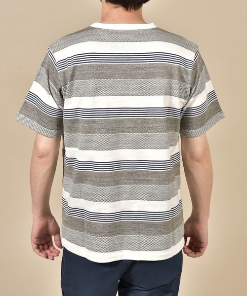 SHIPS（シップス）の「SC: スペック ボーダー ジャガード Tシャツ（Tシャツ/カットソー・メンズ・グレー/カーキ/ブルー/グリーン・S/M/L/XL/XXL）」の7枚目の写真