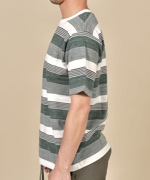 SHIPS（シップス）の「SC: スペック ボーダー ジャガード Tシャツ（Tシャツ/カットソー・メンズ・グレー/カーキ/ブルー/グリーン・S/M/L/XL/XXL）」の16枚目の写真