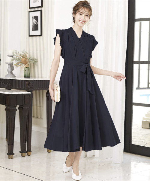 カシュクールタックフレアミモレ丈結婚式ワンピース結婚式ワンピース ドレス 二次会 成人式 同窓会 謝恩会 お呼ばれ対応フォーマルパーティードレス ドレス Girl ガール のファッション