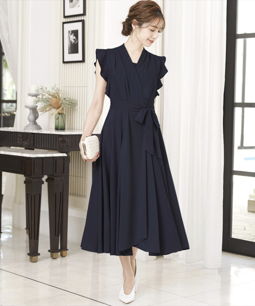 カシュクールタックフレアミモレ丈結婚式ワンピース結婚式ワンピース ドレス 二次会 成人式 同窓会 謝恩会 お呼ばれ対応フォーマル パーティードレス ドレス Girl ガール のファッション