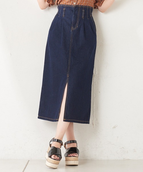 one after another NICE CLAUP（ワンアフターアナザーナイスクラップ）の「硫化スリットタイトスカート（スカート・レディース・パープル/ネイビー/アイボリー/ピンクベージュ・FREE）」の3枚目の写真