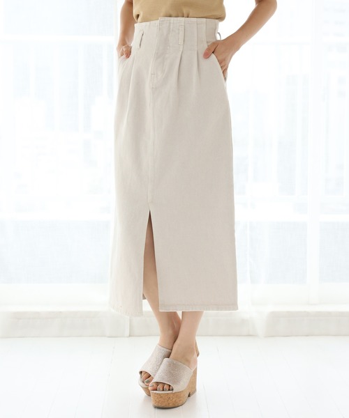 one after another NICE CLAUP（ワンアフターアナザーナイスクラップ）の「硫化スリットタイトスカート（スカート・レディース・パープル/ネイビー/アイボリー/ピンクベージュ・FREE）」の2枚目の写真