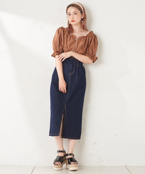 one after another NICE CLAUP（ワンアフターアナザーナイスクラップ）の「硫化スリットタイトスカート（スカート・レディース・パープル/ネイビー/アイボリー/ピンクベージュ・FREE）」の6枚目の写真