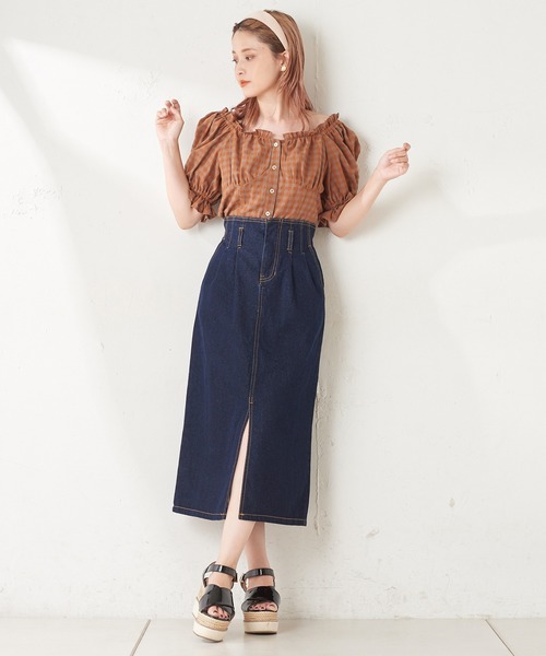 one after another NICE CLAUP（ワンアフターアナザーナイスクラップ）の「硫化スリットタイトスカート（スカート・レディース・パープル/ネイビー/アイボリー/ピンクベージュ・FREE）」の15枚目の写真