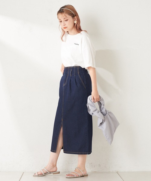 one after another NICE CLAUP（ワンアフターアナザーナイスクラップ）の「硫化スリットタイトスカート（スカート・レディース・パープル/ネイビー/アイボリー/ピンクベージュ・FREE）」の9枚目の写真