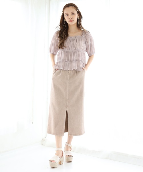 one after another NICE CLAUP（ワンアフターアナザーナイスクラップ）の「硫化スリットタイトスカート（スカート・レディース・パープル/ネイビー/アイボリー/ピンクベージュ・FREE）」の8枚目の写真