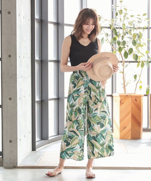 CUPSHE★オールインワン リゾート ビーチ ワイドレッグ パンツ セール】リゾート柄リラックスワイドパンツ(その他パンツ