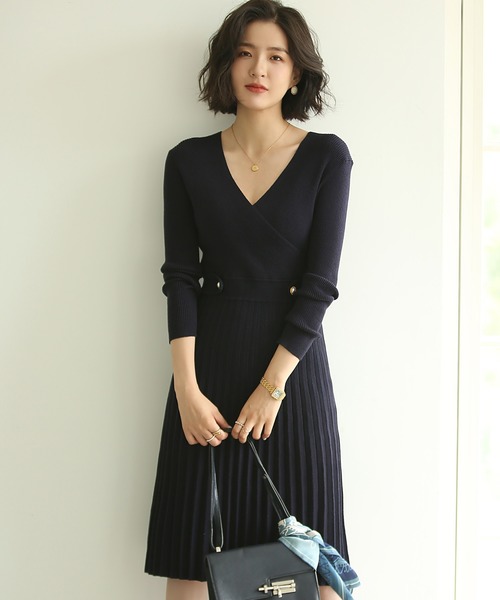 セール ウエストタブベルトカシュクールニットワンピース ワンピース Saison De Papillon セゾンドパピヨン のファッション通販 Zozotown