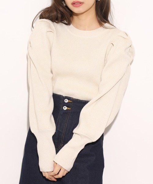 one after another NICE CLAUP（ワンアフターアナザーナイスクラップ）の「ラメ袖コンニット（ニット/セーター・レディース・モカ/オフホワイト/ブラック/ラベンダー・FREE）」の2枚目の写真