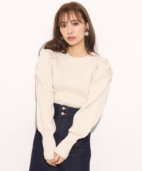 one after another NICE CLAUP（ワンアフターアナザーナイスクラップ）の「ラメ袖コンニット（ニット/セーター・レディース・モカ/オフホワイト/ブラック/ラベンダー・FREE）」の20枚目の写真