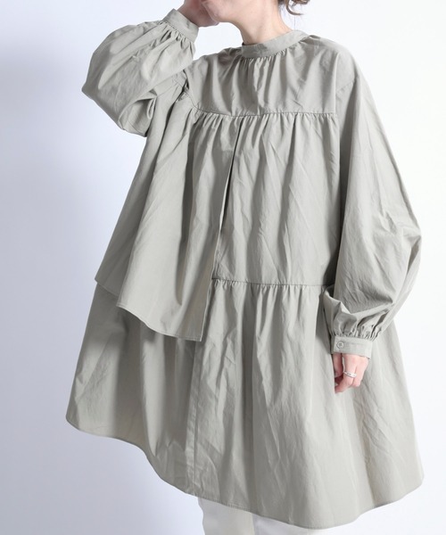 DouDou(ドゥドゥ)の「【新色追加】ティアード2WAYチュニックブラウス(シャツ/ブラウス・レディース・オフホワイト/カーキ/ブラック・FREE)」の5枚目の写真