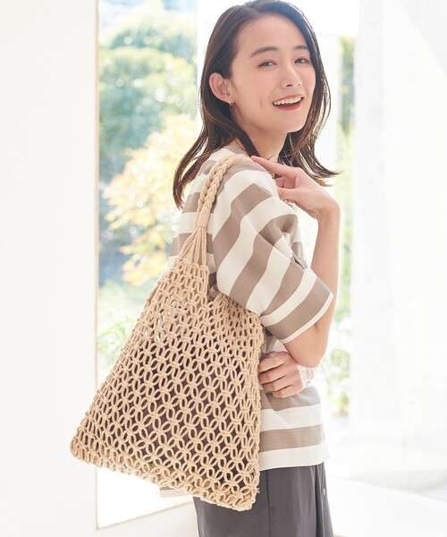grove（グローブ）の「◆インスタライブ紹介！マクラメ巾着つきトート（トートバッグ・レディース・ベージュ系7/ライトベージュ/アイボリー/グレー/ブラウン系・00）」の4枚目の写真