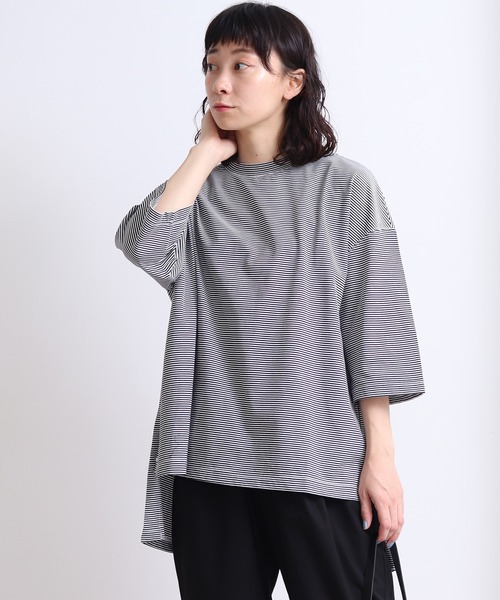 yuni（ユニ　）の「knoko/コットン border wide T-SH（Tシャツ/カットソー・レディース・その他/マルチ・FREE）」の2枚目の写真