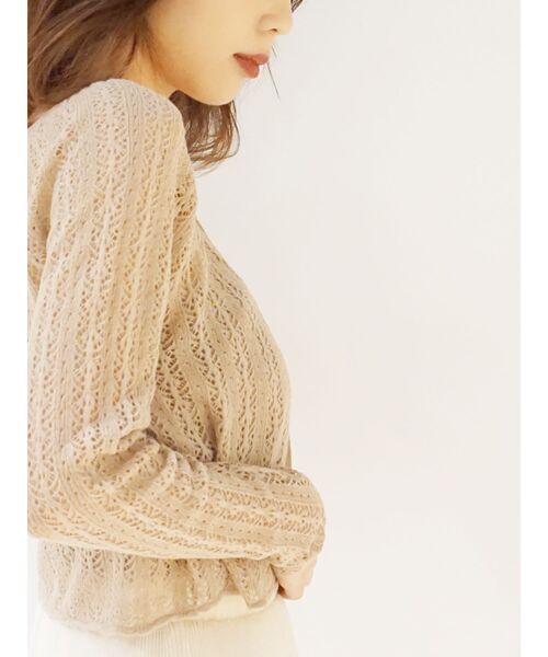 MERCURYDUO（マーキュリーデュオ）の「ベア付メッシュクロップドニット（ニット/セーター・レディース・オフホワイト/ライム/ベージュ・FREE）」の6枚目の写真