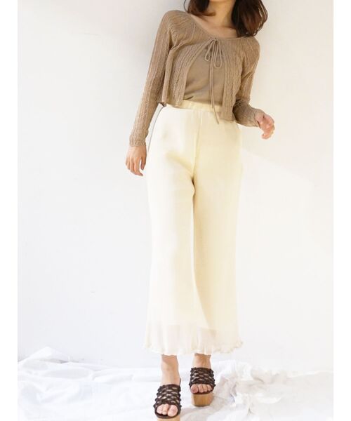 MERCURYDUO（マーキュリーデュオ）の「ベア付メッシュクロップドニット（ニット/セーター・レディース・オフホワイト/ライム/ベージュ・FREE）」の8枚目の写真