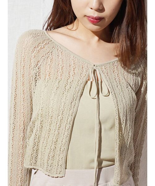 MERCURYDUO（マーキュリーデュオ）の「ベア付メッシュクロップドニット（ニット/セーター・レディース・オフホワイト/ライム/ベージュ・FREE）」の14枚目の写真