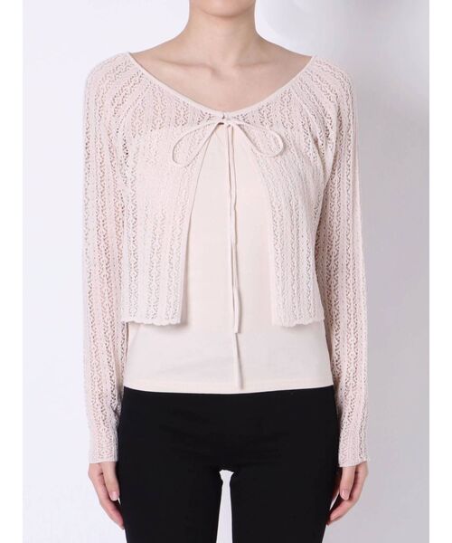 MERCURYDUO（マーキュリーデュオ）の「ベア付メッシュクロップドニット（ニット/セーター・レディース・オフホワイト/ライム/ベージュ・FREE）」の16枚目の写真