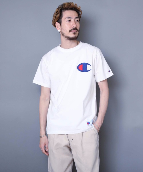 Champion(チャンピオン)の「【Champion/チャンピオン】ビッグロゴTシャツ コットン100% 自然な風合い サテンアップリケ ジョックタグ(Tシャツ/カットソー・メンズ・オレンジ/ダークグリーン/ホワイト/ネイビー/ブラック・LARGE/SMALL/MEDIUM/X-LARGE)」の8枚目の写真