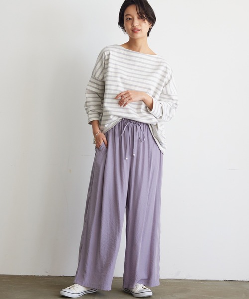 OMNES Another Edition（オムネス アナザーエディション）の「気流染めシルクタッチ ギャザーワイドパンツ（その他パンツ・レディース・ブラック/イエロー/アイボリー/ラベンダー・FREE）」の4枚目の写真