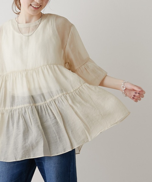 CIAOPANIC TYPY(チャオパニックティピー)の「【インナー付き】シアーティアードブラウス(シャツ/ブラウス・レディース・ホワイト/ブラック/ベージュ/グリーン・ONE SIZE)」の3枚目の写真